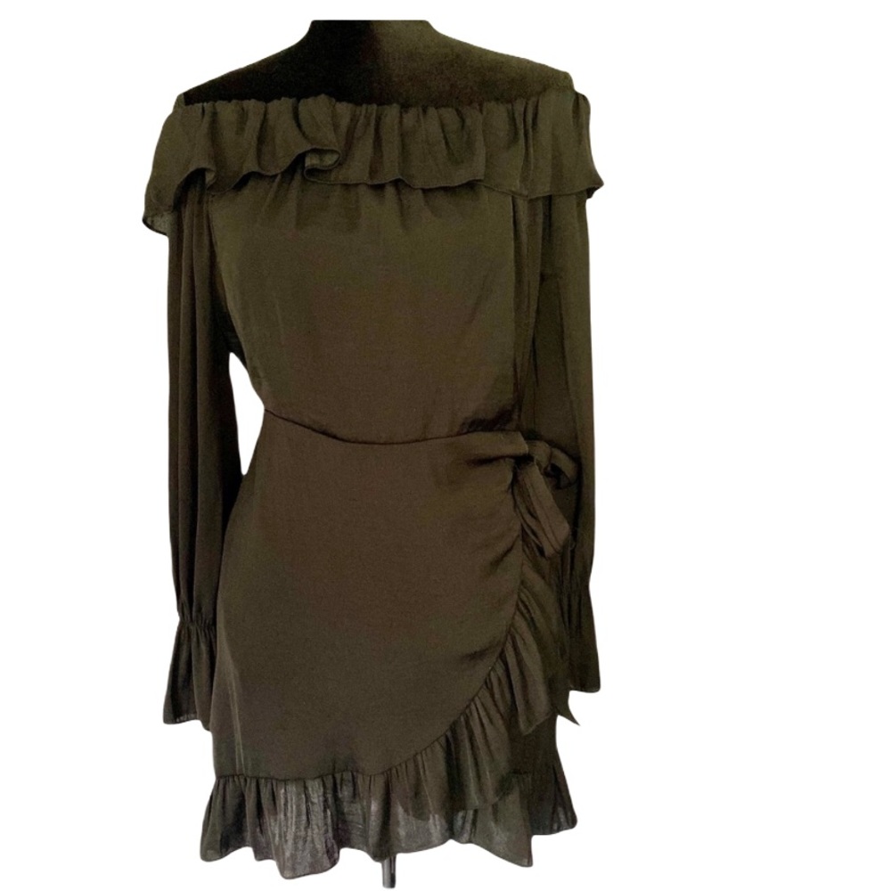 NAKED ZEBRA Black Off the Shoulder Ruffle Dress